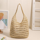 Sac à bandoulière en paille de grande capacité, fourre-tout ajouré et découpé, sac de paille portable, sac de plage pour vacances en bord de mer